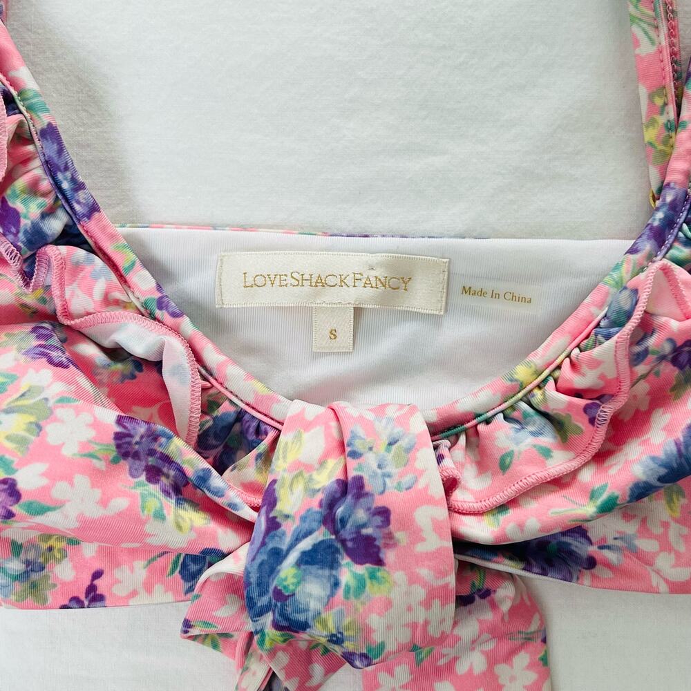 Love Shack Fancy Swim Palm Floral Ruffle Pink Bikini Top Sz Small Girly Coastal - Picture 5 of 12